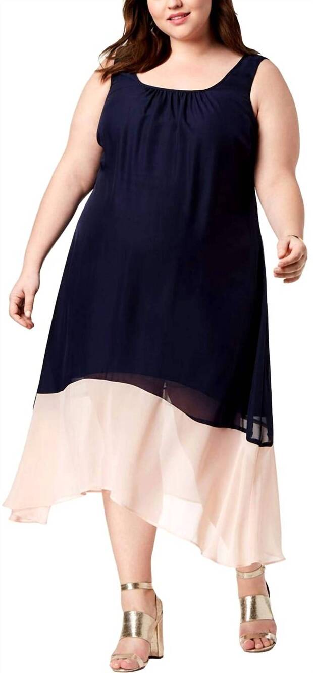 NEW LOVE SQUARED trendy plus size colorblocked maxi dress in navy/pink